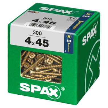 SPAX Universalschraube, 4 x 45 mm, 300 Stück, Vollgewinde, Senkkopf, Kreuzschlitz Z2, 4CUT, YELLOX, 4081020400458